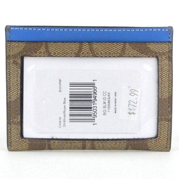 Coach Signature Khaki Racer Blue Slim ID Card Case NWT CH415 - Picture 2 of 2